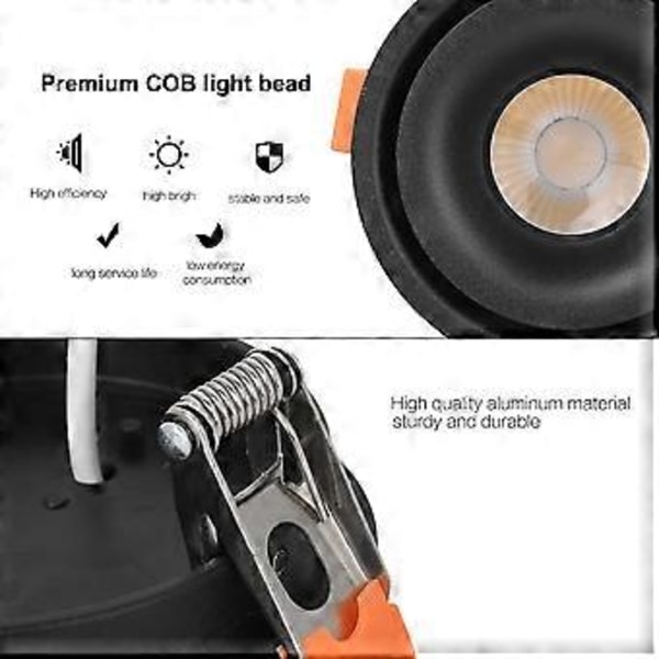 AC86-265V 5W Sort COB Loftslampe Downlight Forsænket Lampe til Væg Stue Indendørs