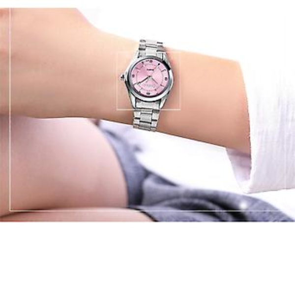 Dameur med pink urskive, vandtæt stållænke, analogt quartz ur (Pink)
