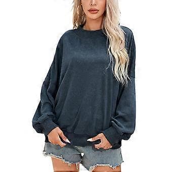 Casual langærmet sweatshirt til kvinder, basic løs pasform, mock crew neck, letvægts tunikaer, pullover efterårstøj Orange S Orange S