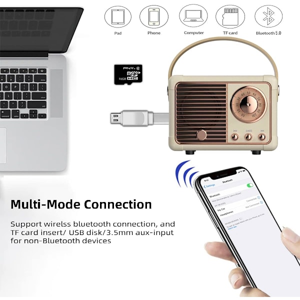 Retro Bluetooth-kaiutin Mini Langaton Kaiutin, Ulkoilma Kannettava Bl