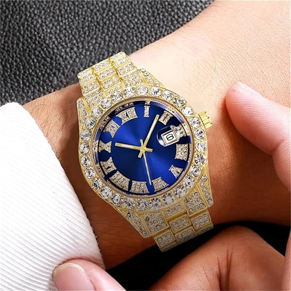 Herre diamantklokke mote krystall vann diamant britisk analog