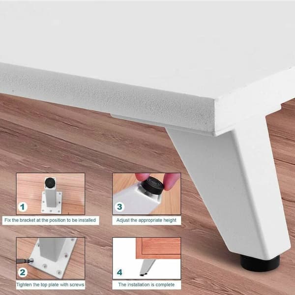 4 stk møbelben i hvit aluminiumlegering, justerbare møbelben
