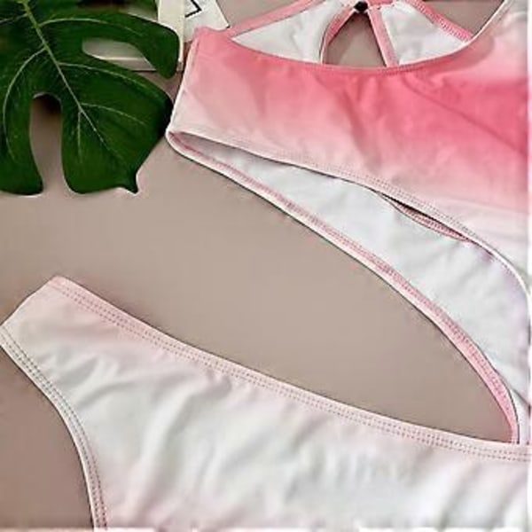 Udskåret badetøj i taljen, One Shoulder badedragt, Gradient Farve, High Leg Bikini, Sexet badetøj, Bikini, Hel Badedragt S(S )