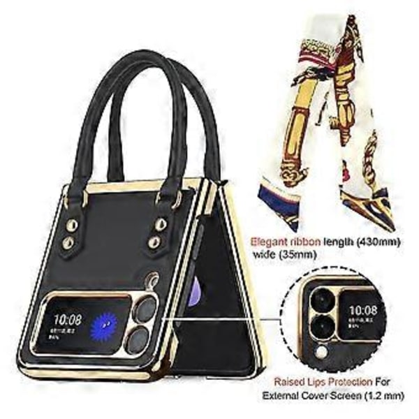 Elegant Ribbon Fodral Kompatibelt med Samsung Galaxy Z Flip 3, Slim Pu Läder Stötsäkert Skal med Handgrepp