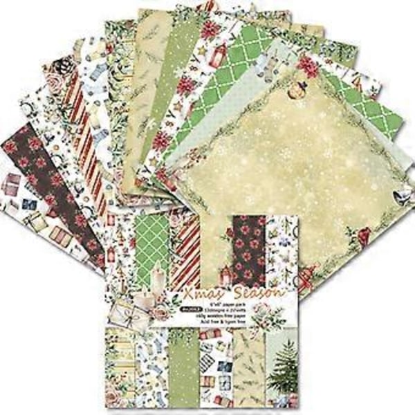 24 stk 6x6 tommers julebakgrunnspapirblokk for scrapbooking dekor journal album DIY memoblokker