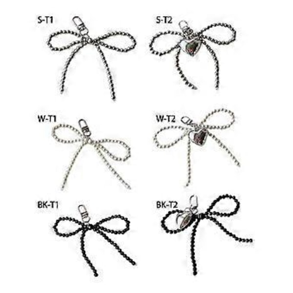 Bærbar Bowknot Nøgleringstilbehør Stilfuldt Vedhæng til Rygsæk Taske med Perlebesat Bowknot til Moderne Kvinder (Sløjfe og sløjfehjerte Sort)