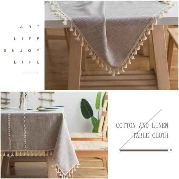 Marron - Nappe carrée Nappe en coton et lin avec frange, nappe