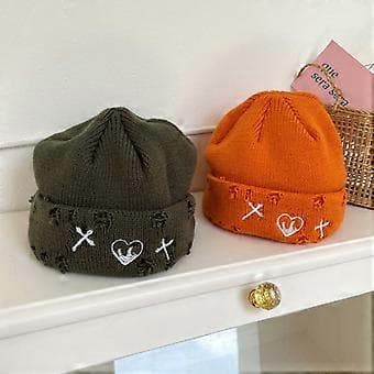 Koreansk Version Trasig Hål Hatt Mode Stickad Yllehatt Vinter Street Hip Hop Hål Mössor Unisex Basic Keps Enkelhet Grå(Grå)