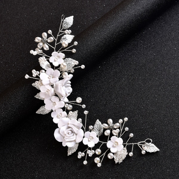 Hvidt, hår vintræ bryllup blomstermønster, med perler, brude hovedb
