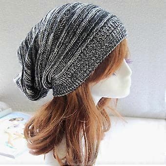 Dame og Herre Strikket Uldne Huer Vinter Løse Overdimensionerede Slouch Beanie Cap (Sort)