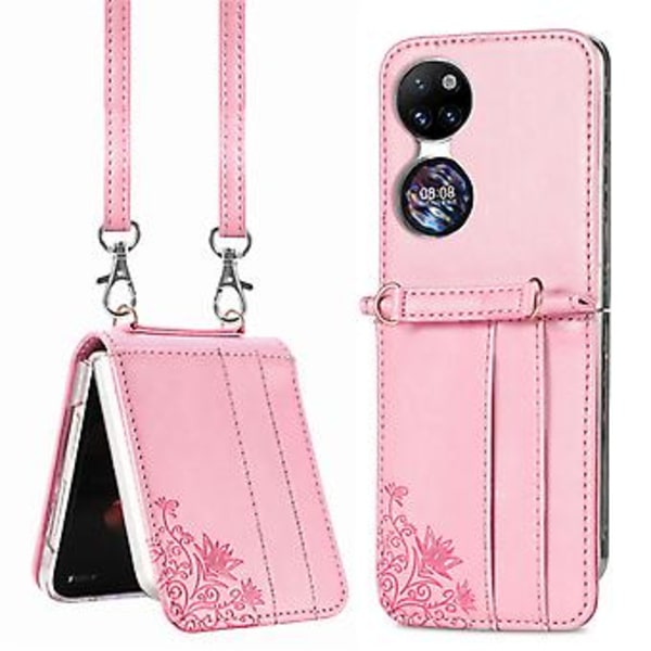Diagonal Embosset Lommebok-etui for Huawei P50 Pocket (Rosa)