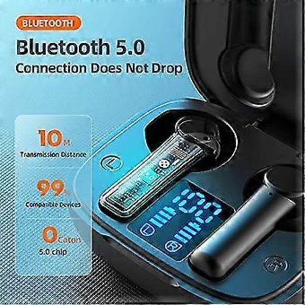 Trådløse Bluetooth-ørepropper med mikrofon, berørings vanntette Immersive Bass Stereo Lang batteritid Hodetelefoner Hvit