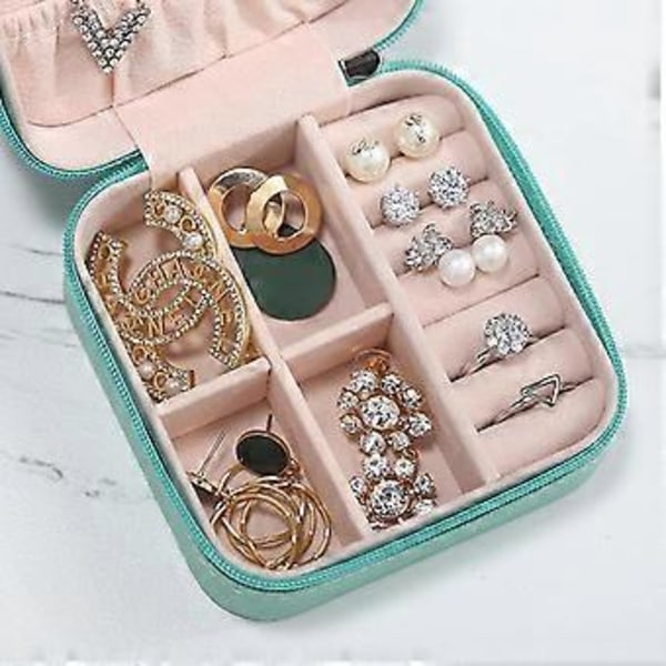 Mini smykkeskrin til kvinder, smykkeorganisator med lynlås til øreringe, armbånd og ringe