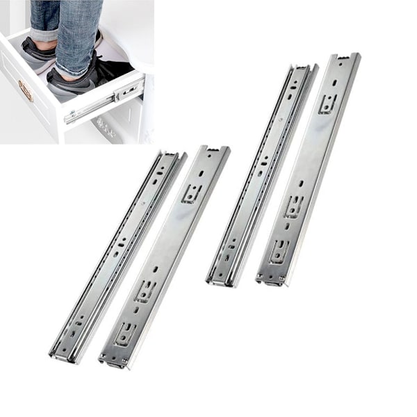 2 parin pakkaus täyden ulosvedon laatikon liukukiskoja, 250 mm, enimmäiskuorma 45 kg, kuulalaakeri, keittiökaappiin