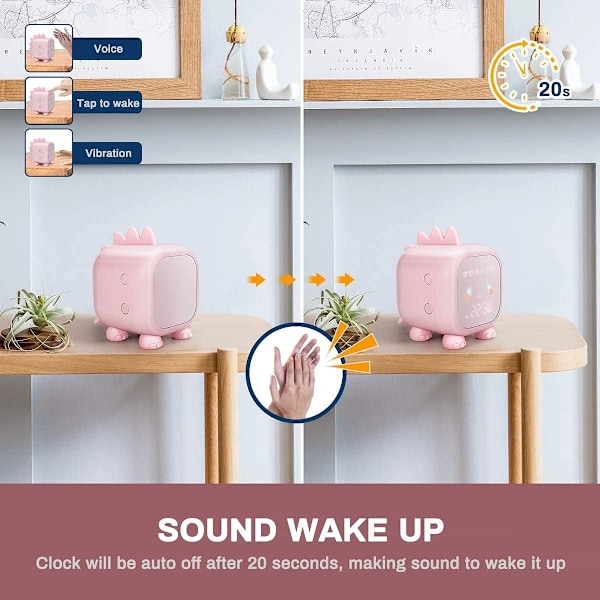 (Pinkki) Söpö lasten herätyskello, monitoiminen säädettävä yövalo Countdown Snooze Voice Con
