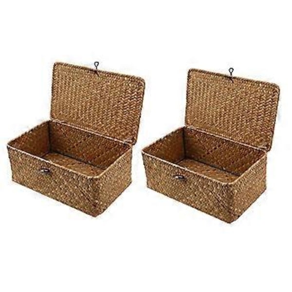 2 STK Rattan Kurver Sjøgresskurver Baderom Flettet Kurv Rattan Oppbevaringskurv Kurvbeholder Sjøgress Oppbevaringsboks