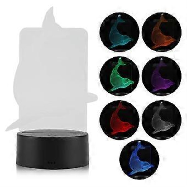 Touch Kontrol Lampe 3D Natlampe Akryl Delfin Panel + USB Kabel (Sort + Fjernbetjening)