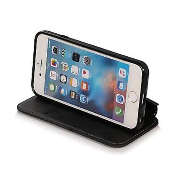PU-läderfodral för iPhone 6p/6sp, Affärsstil, Plånboksfunktion, Fallskydd, Stativfunktion, Hållbar (Svart)