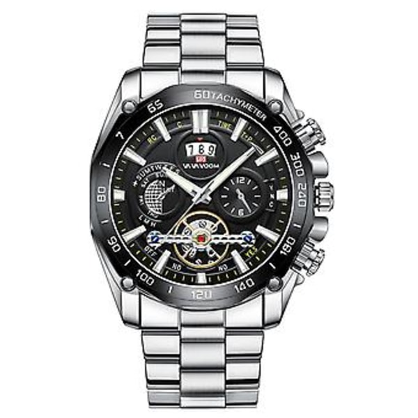 Vandtæt Herreur Lysende Relojes De Hombre Rustfrit Stål Quartz Klassisk (Sølv)