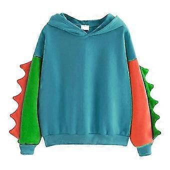 Dame Efterår/vinter Hættetrøje Uregelmæssig Dinosaur Sammenstød Hætte Langærmet Sweatshirt #blå XL