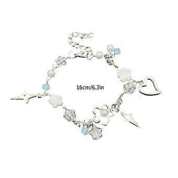 Søde Cool Stjerne Hjerte Charm Armbånd Blomster Perlearmbånd Justerbart Armbånd Armring Smykker Mode Tilbehør Blå (Blå)