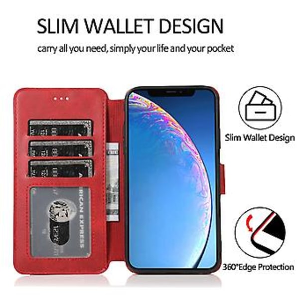 Läderfodral med kalvskinnstruktur för iPhone 12 / 12 Pro (Röd)