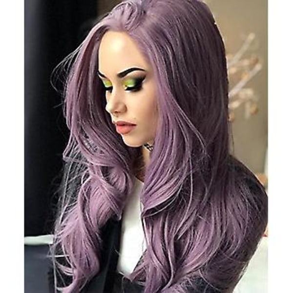 JUSCH Lila Peruk Lång Rak Syntetisk Lace Front Peruk Dam Mixad Lila Mittspets Ingen Lim Högtemperaturfiber Handbunden Mörk Lila Cosplay D