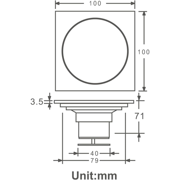 Messingdusj Avløp, Kvadratisk Gulv Siphon Anti-Luktdusjrist for Bad Stor Kaliber 10 x 10 cm
