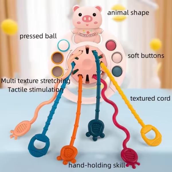 5-in-1, pink pig silicone strip, children's sensory education toy