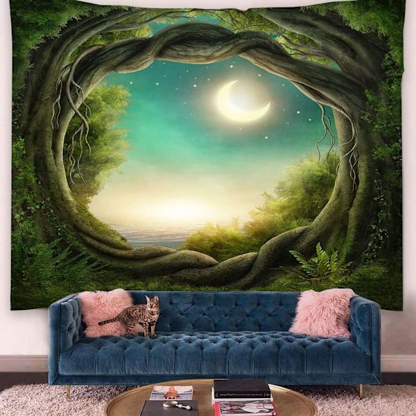 （150x130cm）Skog Gobelin Naturlandskap Gobelin Trær Ver