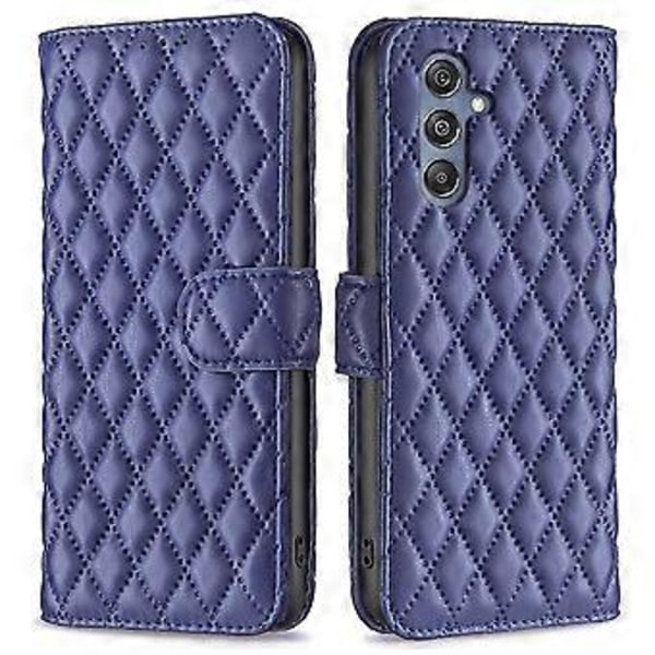 Plånboksfodral för Samsung Galaxy F34 5G/M34 5G i PU-läder med präglad rutnätsdesign och stativ (Stil F)