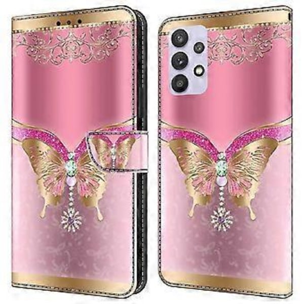 Læder Telefonetui til Samsung Galaxy A32 5G med 3D Mønsterprint, Stativ, Pengepung og Folio Cover (Stil N)