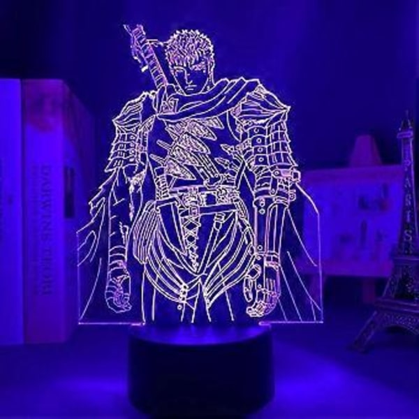 Anime LED-lampa Berserk Guts Figur för Sovrum Dekorativ Nattlampa Födelsedagspresent Barnrum 3D Bordlampa Manga Berserk, 3D anime lampa-987444