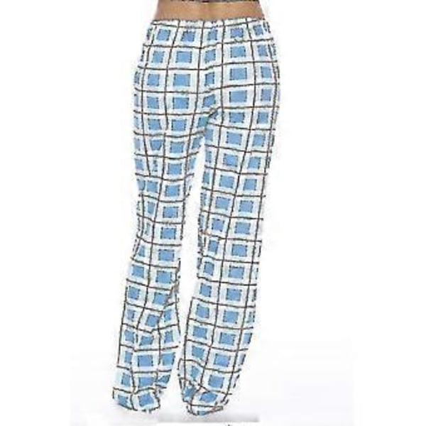 Naisten pyjamahousut taskuilla, pehmeät flanelliruudullinen pyjamahousut Z (M sininen)