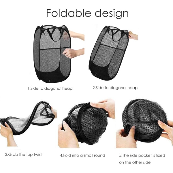 Tvättkorg [2-pack] Hopvikbar Pop Up Mesh Tvättkorg La
