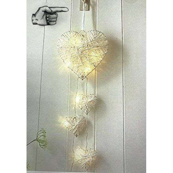 Rustik Shabby Chic 6x Wicker Hearts Garland LED-ljus