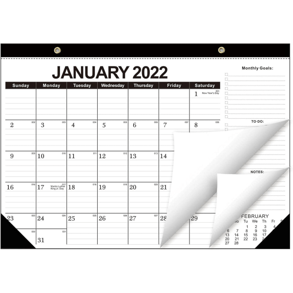 2022 Kalender Engelsk Version Klassisk Svart Väggkalender 18 Månader