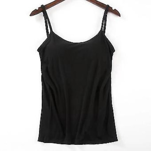 Dame Blød Casual BH Tanktop Spaghetti Cami Top Vest Kvinder Camisole Med Indbygget BH -r (L Sort)