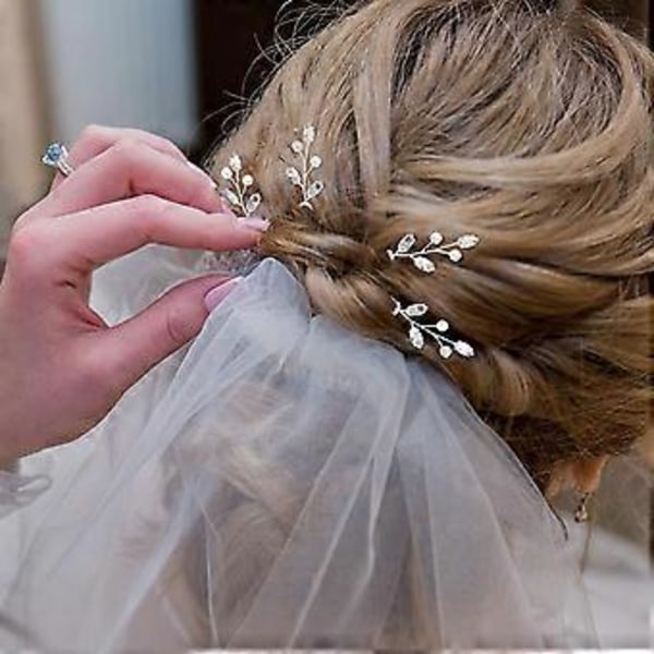 6 Stycken Pärl Kristall Brudhårnålar Strass Blomma Bröllop Håraccessoar (Guld)