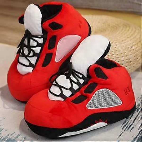 Plushtofflor som sneakers - Kreativt inslag, fluffiga, varma vintertofflor för avslappnad vardagsanvändning (A5 Röd)