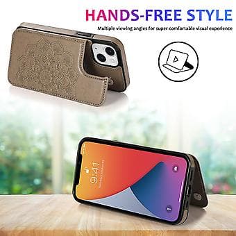 Case för Iphone 14 Plus med Kortfack i PU-Läder, Datura Blommönster (Grå)