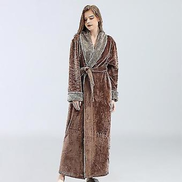 Dame Morgenkåpe Badekåpe Varm Myk Fleece Lange Kapper Nattskjorte (XL Kaffe)