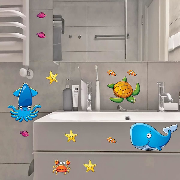 Sklisikre badekarstickers 24 stk Dusj hav elementer klistremerker tegneserie klistremerker for badekar og bad