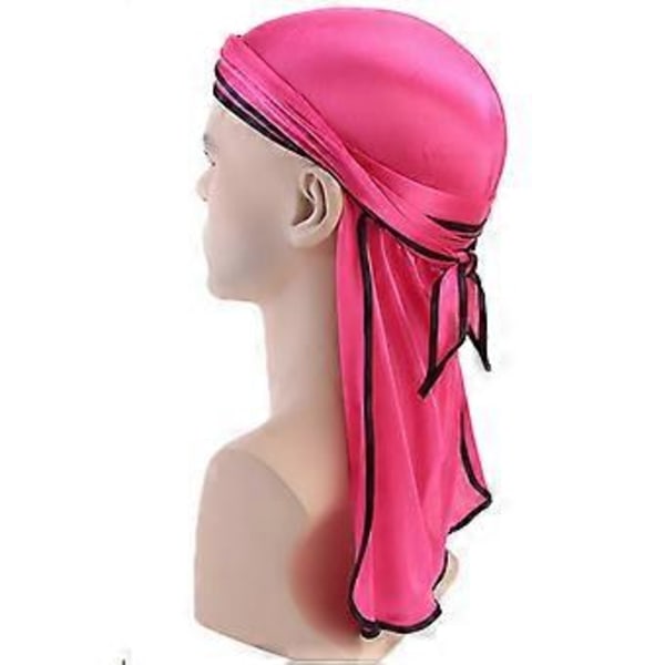 Hodeplagg for menn, bandana, komfortabel silkepirathatt, wrap-hatt (rosarød)