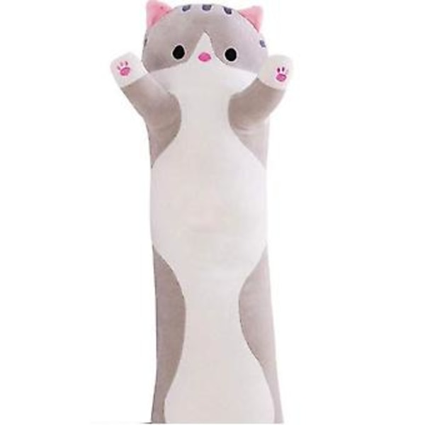 JUSCH Plysch kattkudde docka leksak present till flickvän, vuxen hudvänlig och bekväm kudde, grå, 70 cm