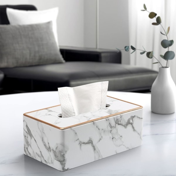Rektangulär läder servettbox (grå marmor)