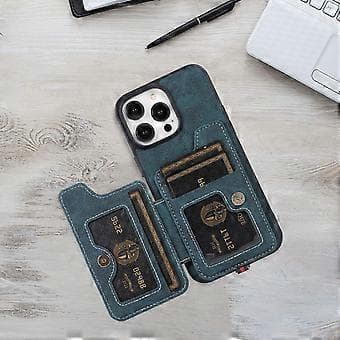 Stil 01 för iPhone 14 Pro Kickstand Fodral PU-läderbelagd TPU+PC Telefonfodral med kortplatser