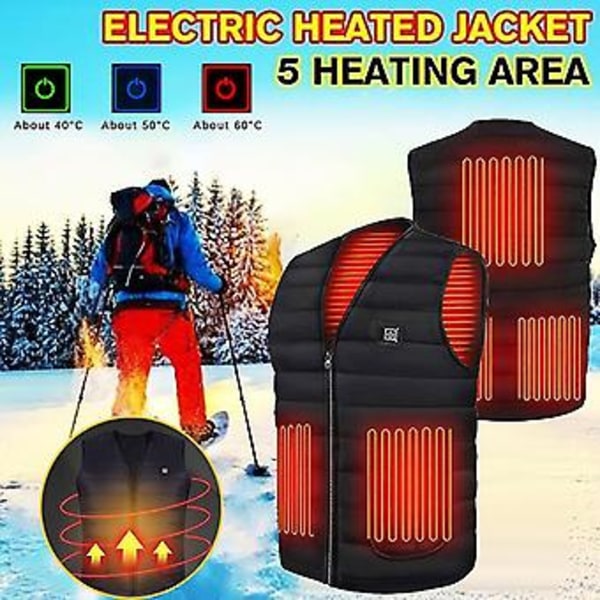 Uppvärmd Väst Vinterväst Termisk Gilet Värmeväst Jacka För Kvinnor Män (4XL Svart)