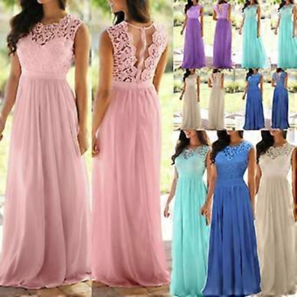 Stort Prisfald Ny Dame Blonde Elegant Bryllups Aftenkjole, Lang Afslappet Blondekjole, Brudepigekjoler, S-XXL(XL Pink)