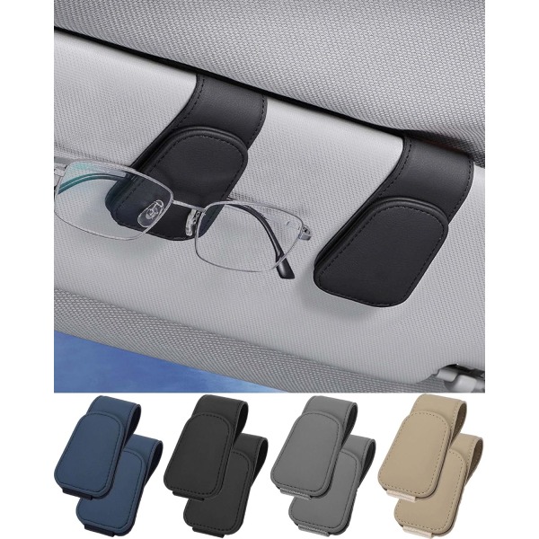 (Svart) 2 delar bilglasögonhållare för solskydd, läderhållare för bilglasögonglasögon, för solglasögon